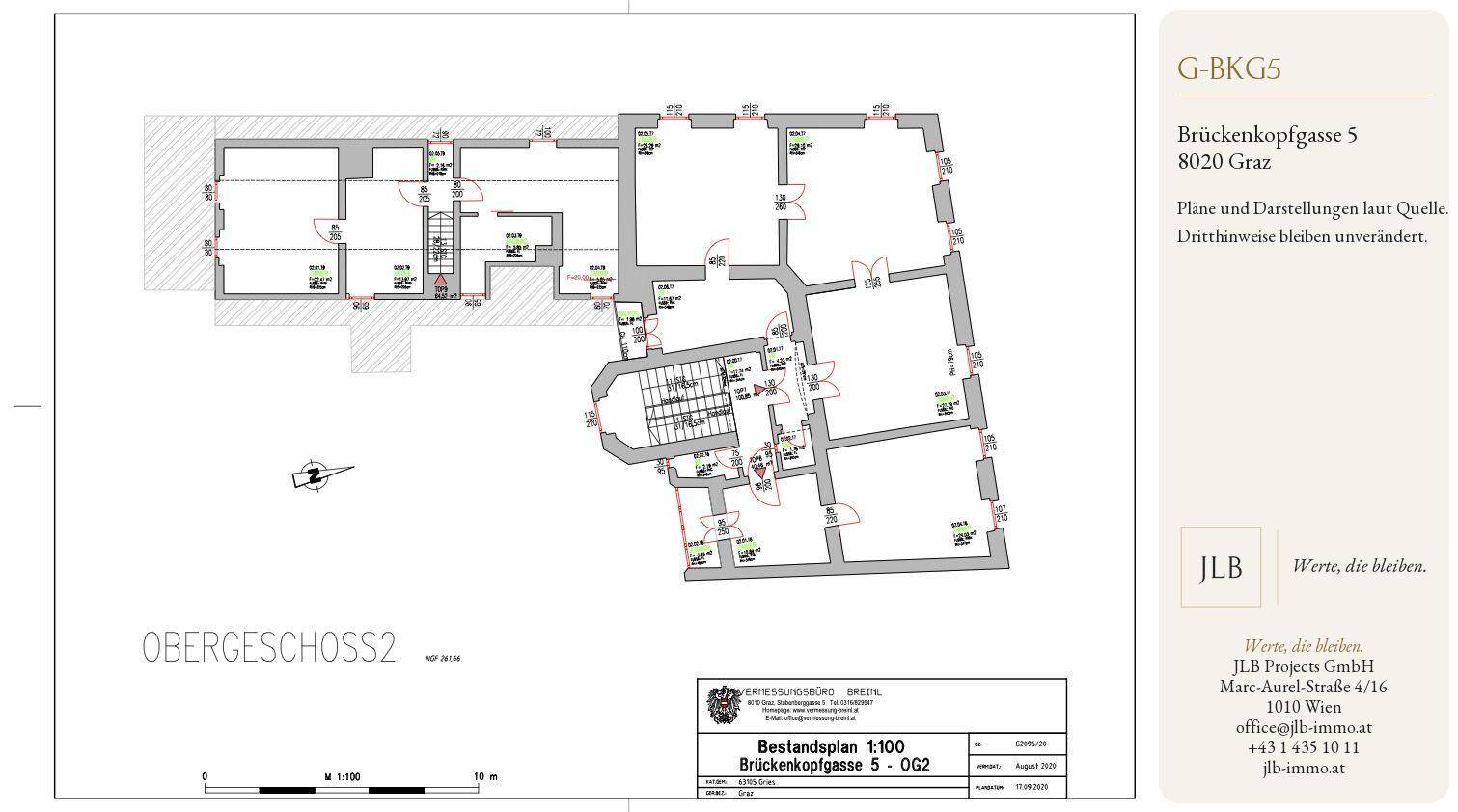 Grundriss des zweiten Obergeschosses mit komplexer Raumaufteilung und zentralem Treppenhaus.