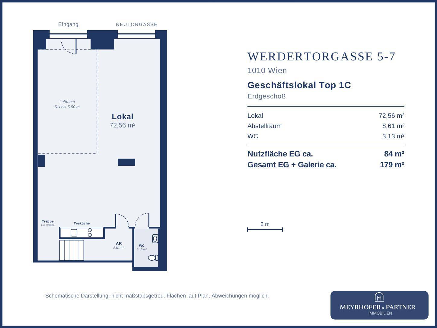 Grundriss des Erdgeschosses mit Ladenfläche, Abstellraum und WC.