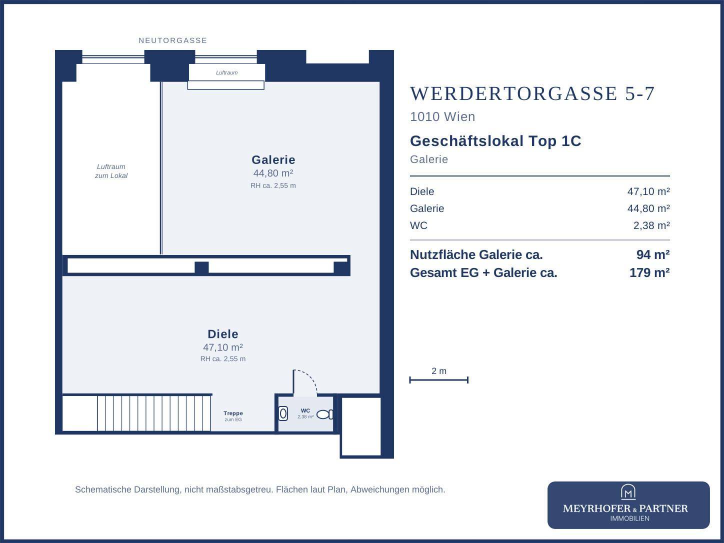 Grundriss der Galerieebene mit Diele, Galeriebereich und WC.