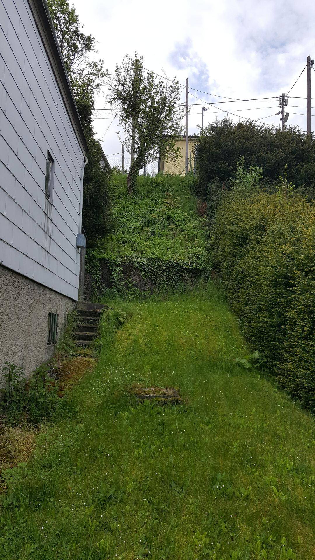Luftaufnahme eines weitläufigen, gepflegten Rasengrundstücks mit Hecken.