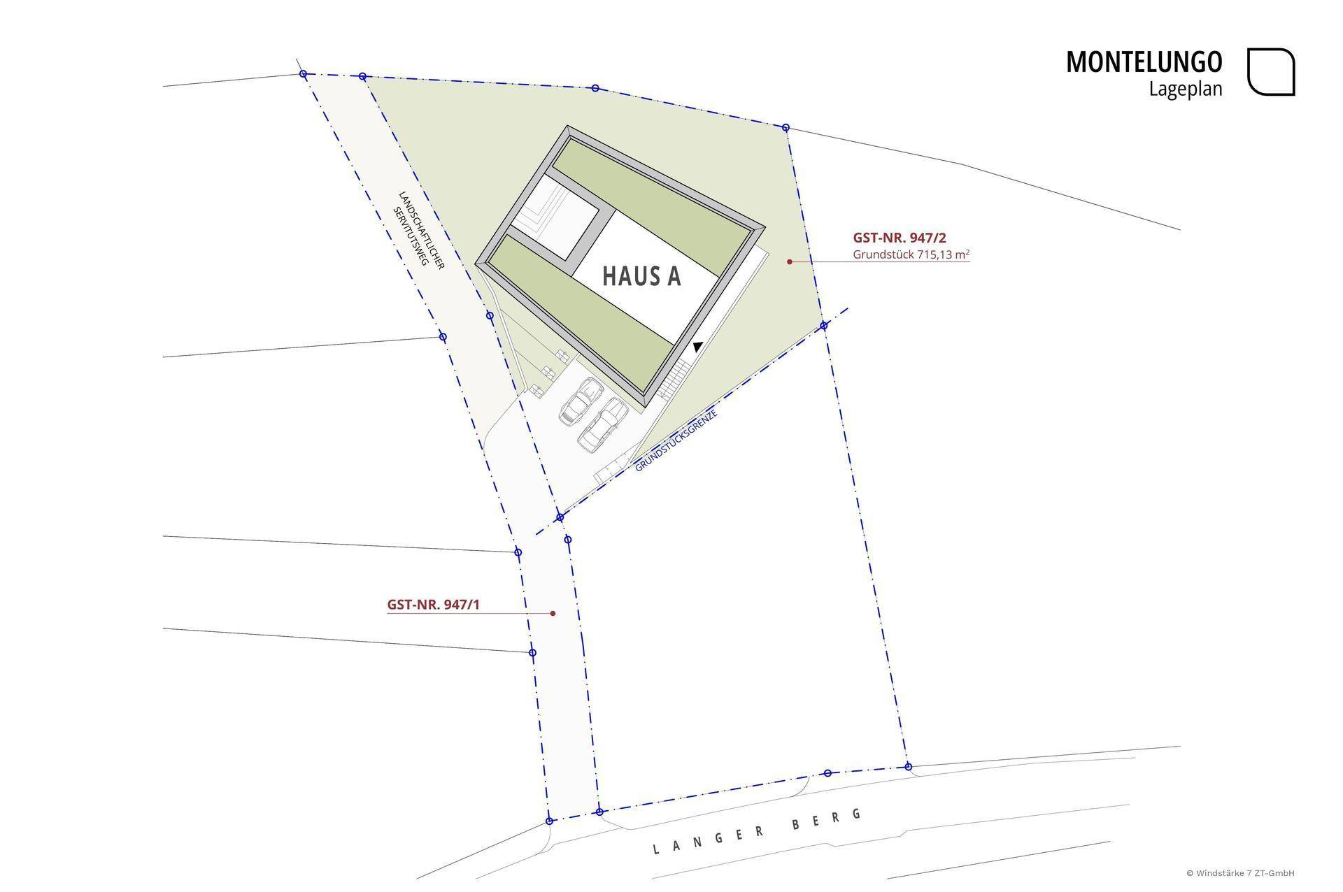Lageplan des Grundstücks mit eingezeichnetem Haus A und den Grundstücksgrenzen.