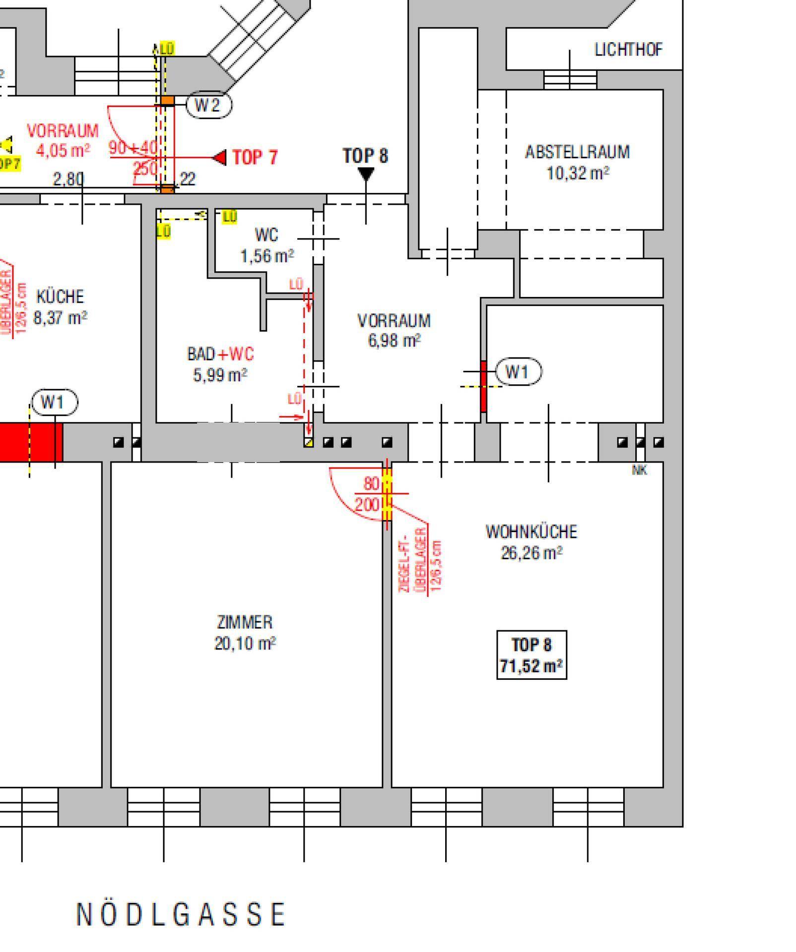 Grundriss zeigt zwei Wohneinheiten mit Küche, Bad und separatem WC.