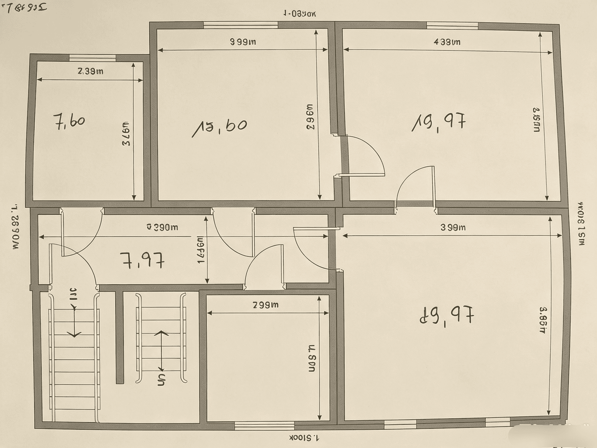 Grundriss mit detaillierten Raummaßen und Flächenangaben in Quadratmetern.