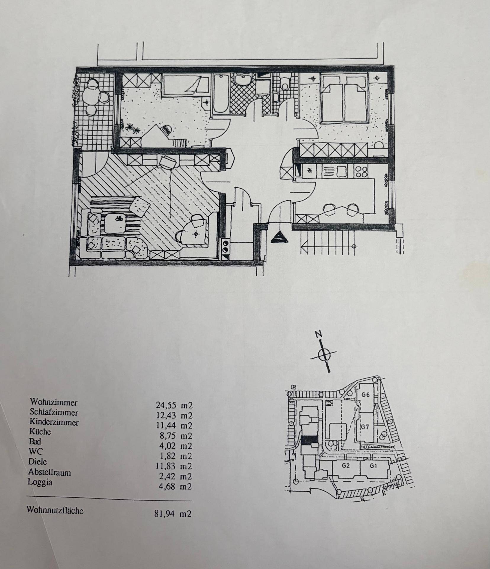 Detaillierter Grundriss der Wohnung mit Raumaufteilung und Flächenangaben in Quadratmetern.