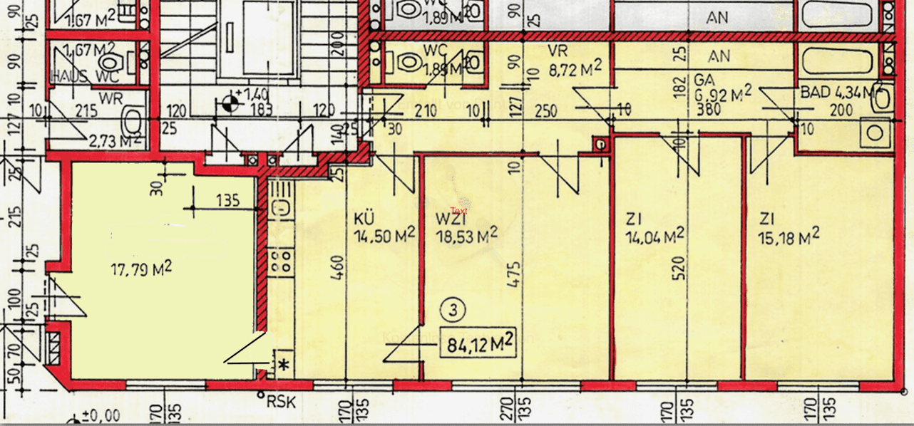 Detaillierter Grundrissplan mit Raumaufteilung und Flächenangaben in Quadratmetern.