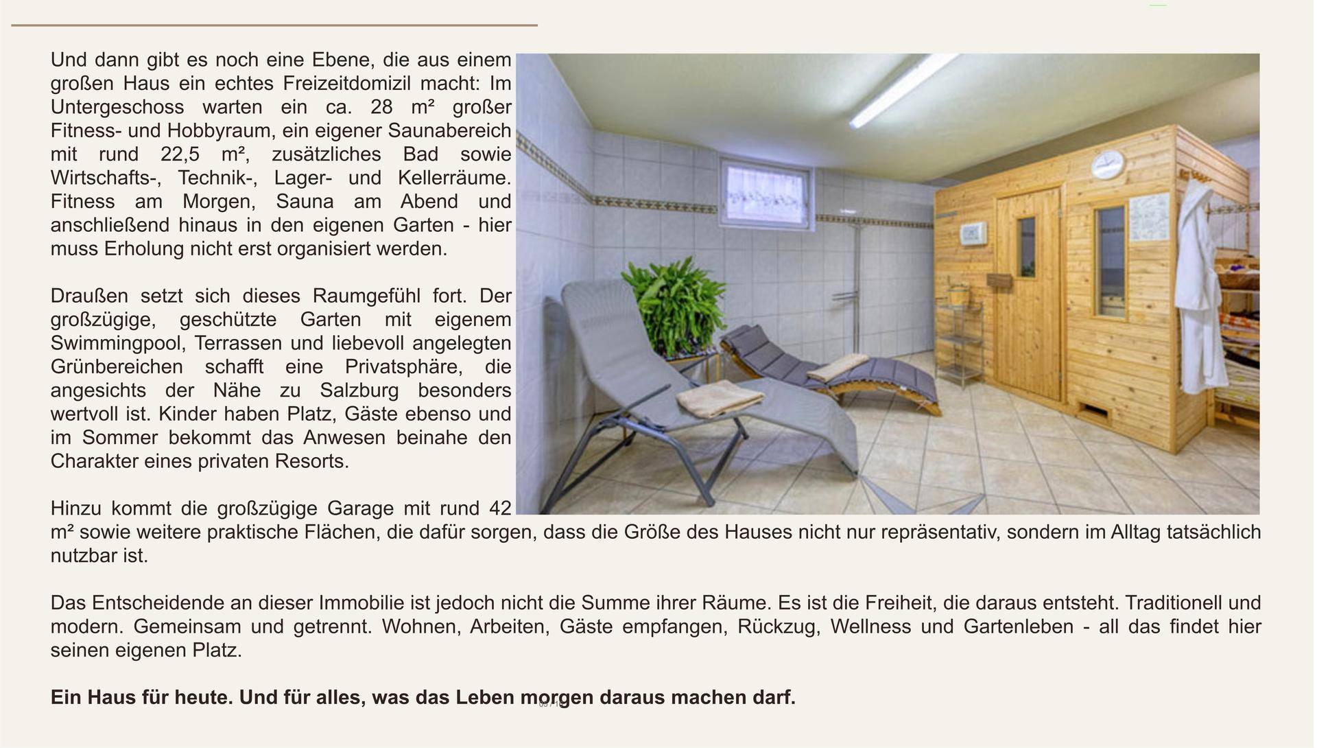 Wellnessbereich mit Sauna und Liegestühlen für Entspannung und Erholung.