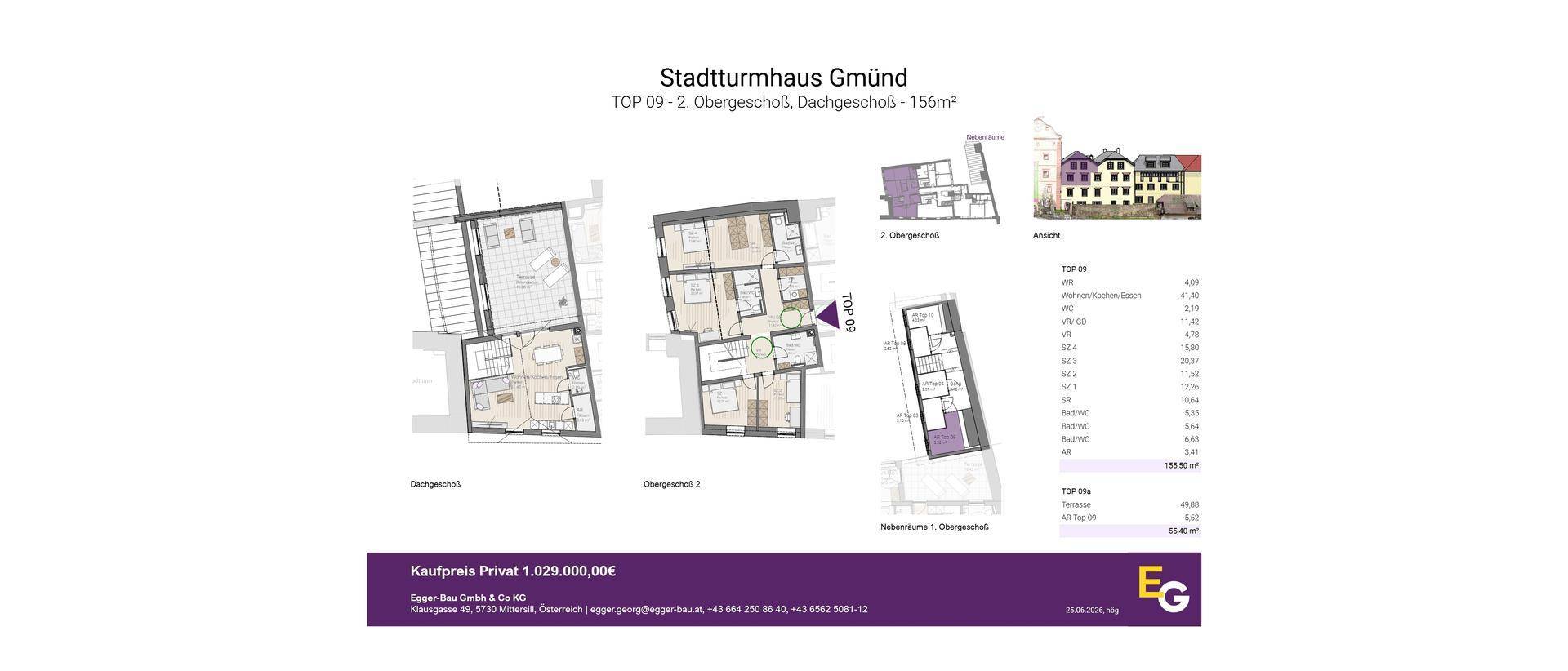 Grundrisspläne für eine Maisonette-Wohnung über Ober- und Dachgeschoss mit insgesamt 156m² Wohnfläche.