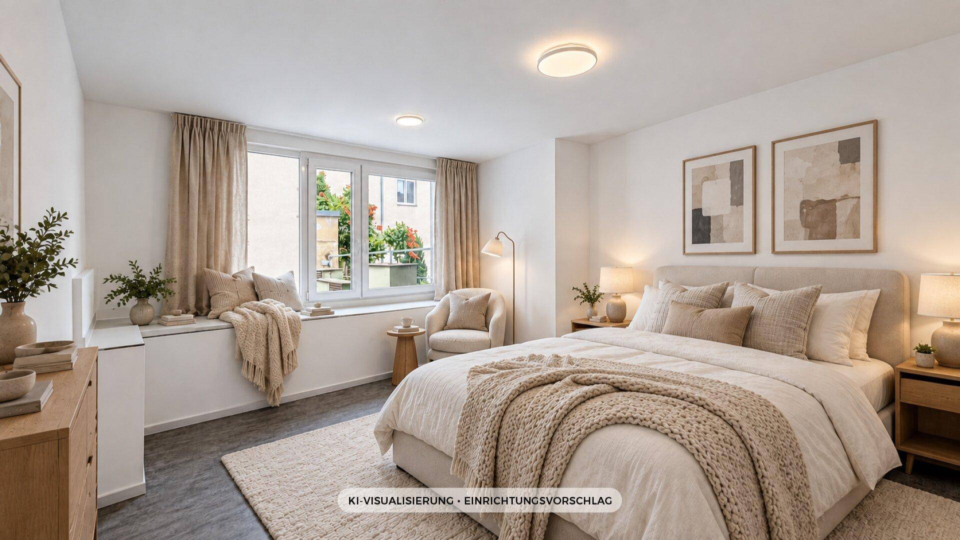 Schlafzimmer, KI-Visualisierung, Einrichtungsvorschlag