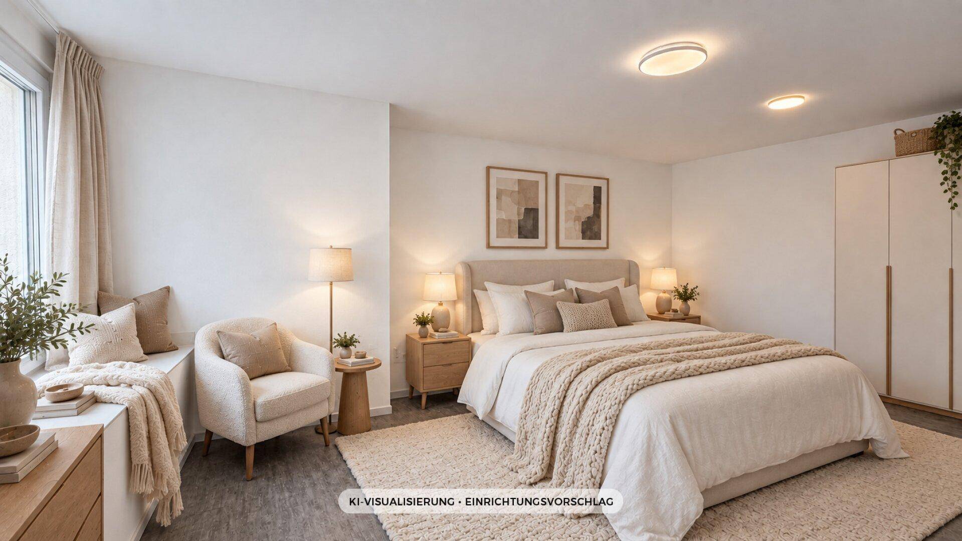 Schlafzimmer, KI-Visualisierung, Einrichtungsvorschlag