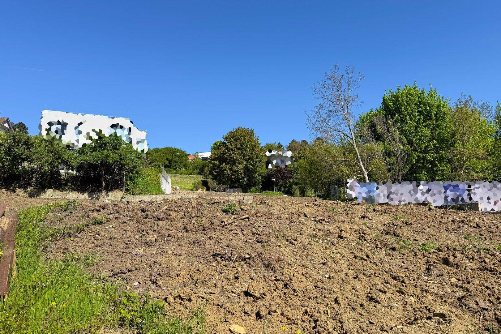 Sonniges Baugrundstück mit freiem Blick und umgebender Natur, ideal für ein neues Zuhause.