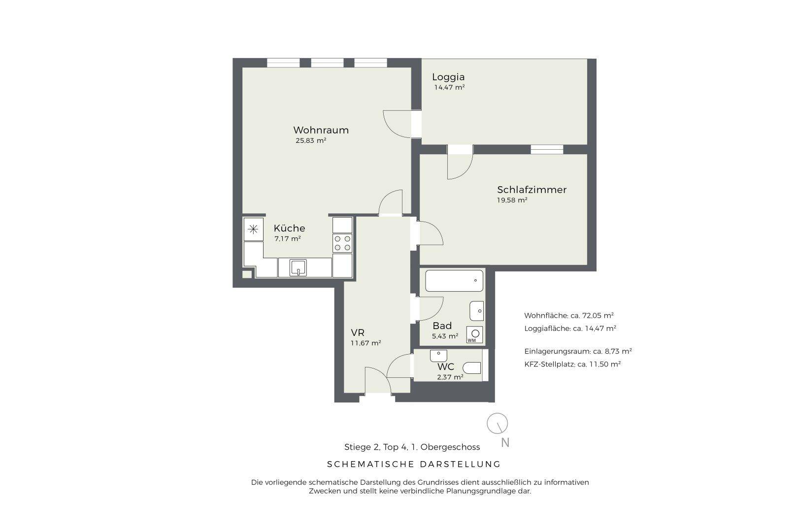 Grundriss Top 4, schematische Darstellung