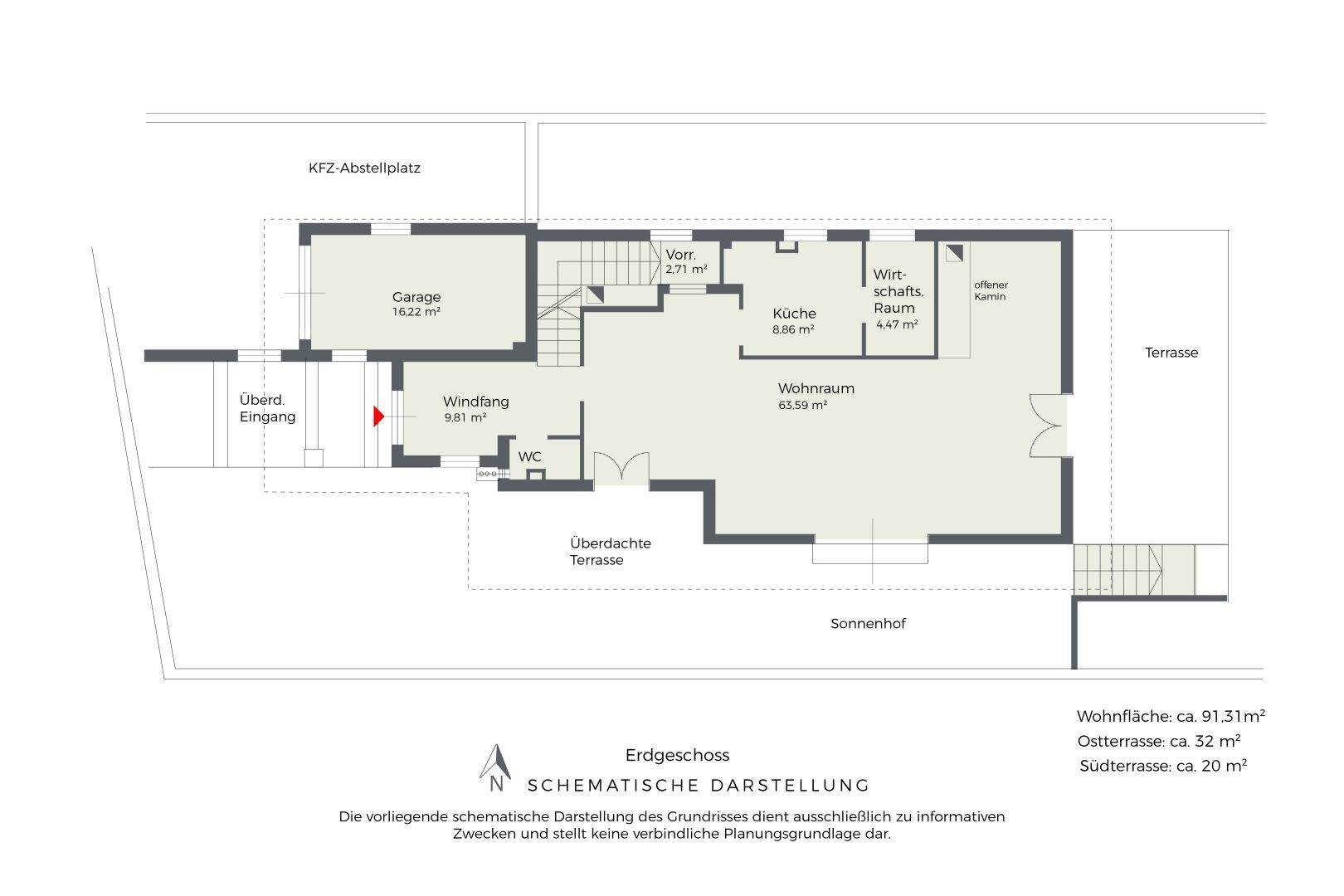Grundriss Erdgeschoss, schematische Darstellung
