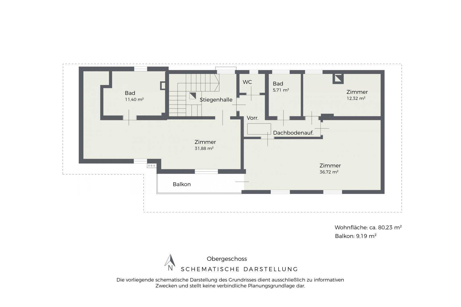 Grundriss Obergeschoss, schematische Darstellung
