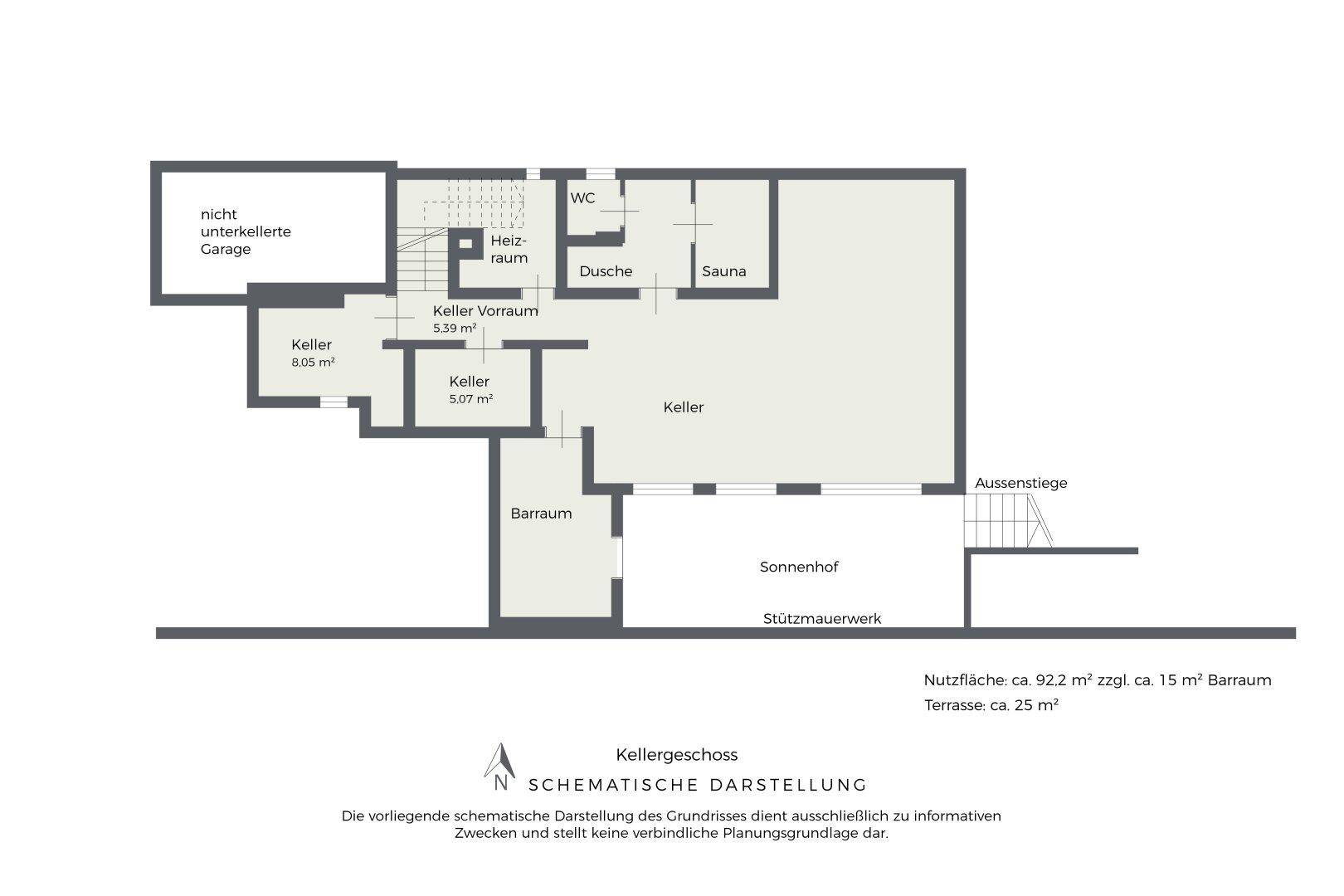 Grundriss Kellergeschoss, schematische Darstellung