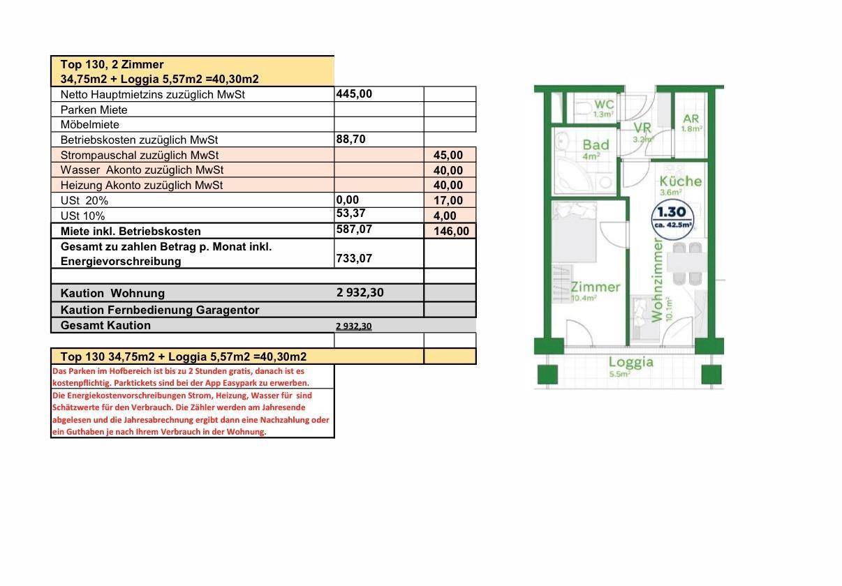 Grundriss einer 2-Zimmer-Wohnung mit Loggia, separatem WC und offener Küche.