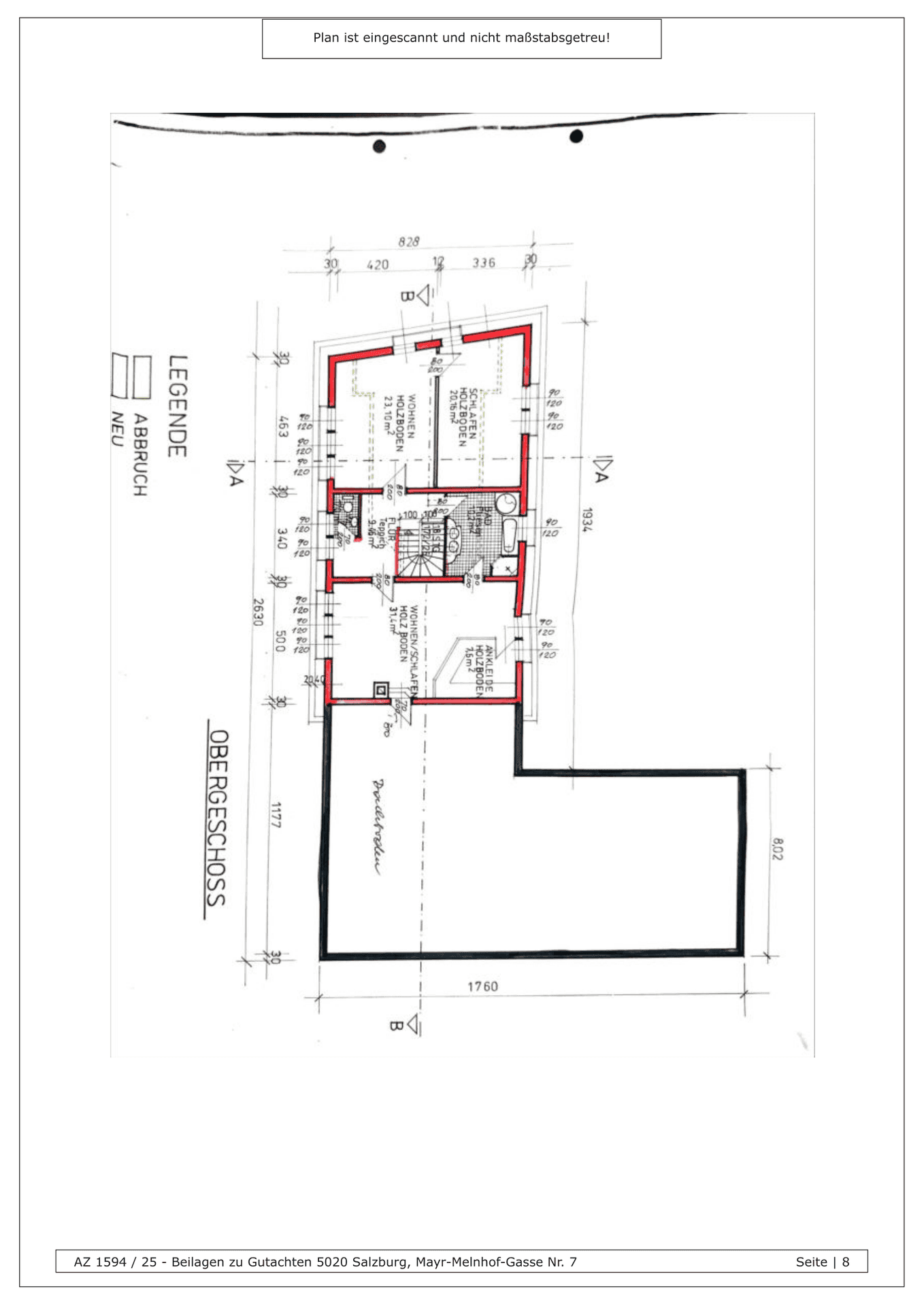Grundriss des Obergeschosses mit Schlafzimmern, Wohnbereich und Treppenaufgang.