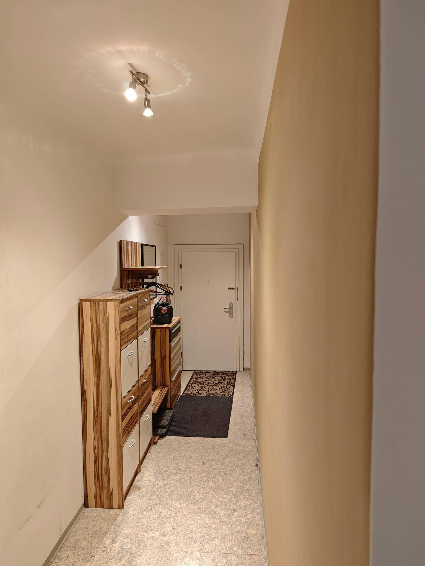 Eingangsbereich mit Schuhschränken und Garderobe, führt zur Wohnungstür.