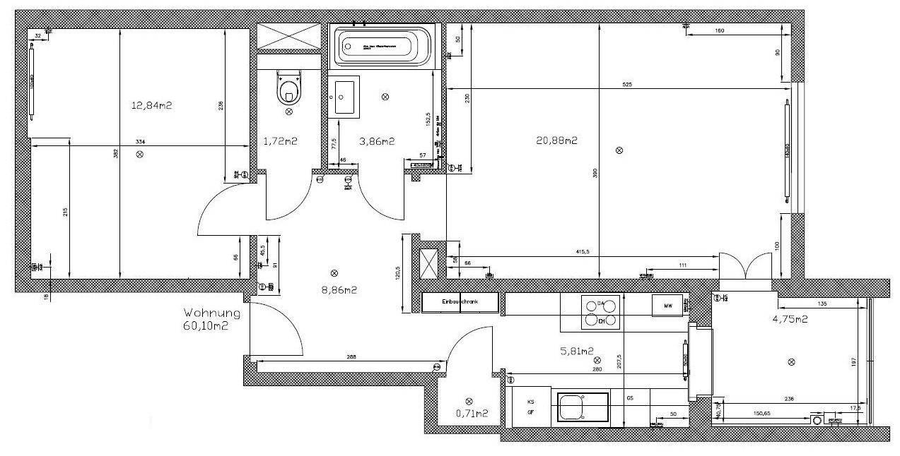 Detaillierter Grundriss der Wohnung mit Raumaufteilung und Flächenangaben.