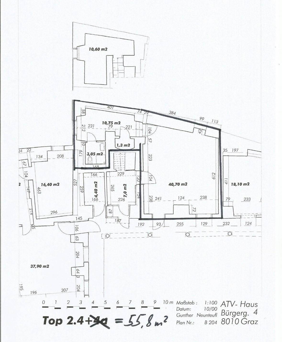 Grundrissplan einer Wohnung mit verschiedenen Flächenangaben in Quadratmetern.
