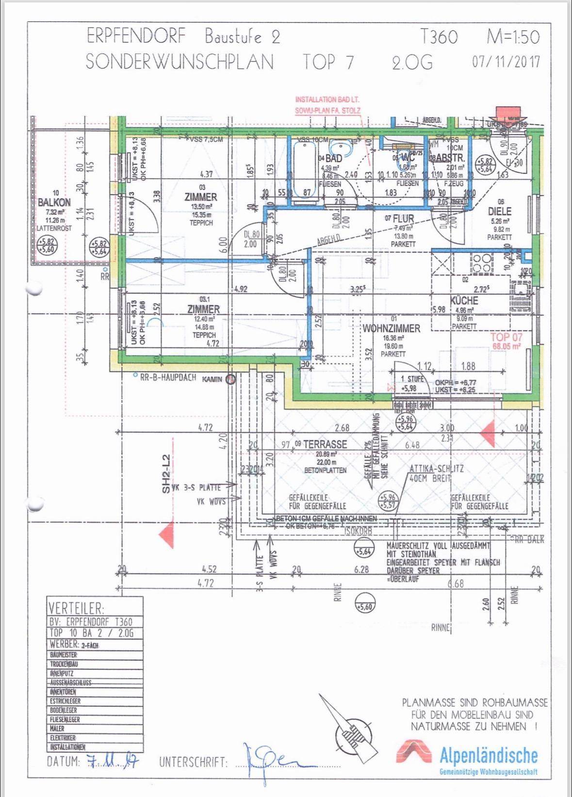 Detaillierter Grundriss der Wohnung mit Raumaufteilung und Balkon.
