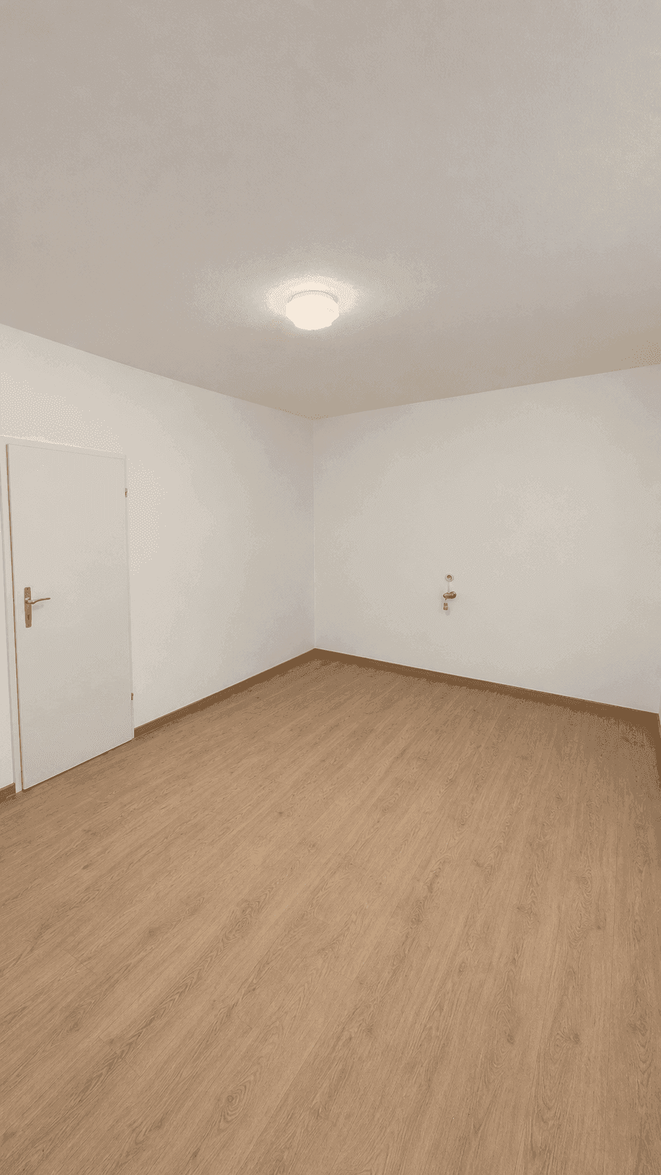 Leerer Raum mit Laminatboden und Wandanschlüssen, vielseitig nutzbar.