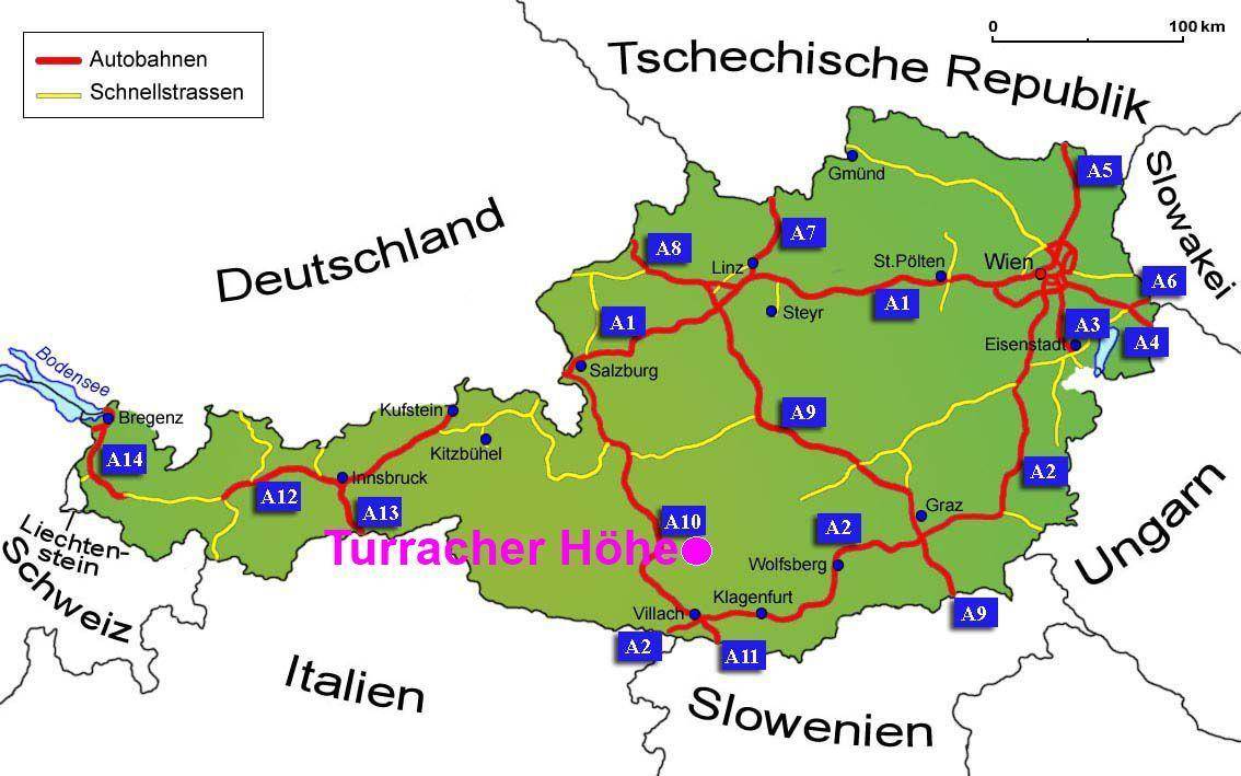 Karte Österreich mit Turracher Höhe