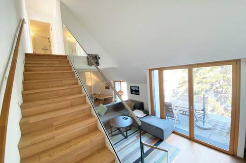 Exklusive 3 Zimmer Maisonette-Wohnung mit Balkon &amp; Terrasse | Wellnessbereich | Pool | zzgl. Garagenstellplatz | GARTENPARK am kleinen Anninger