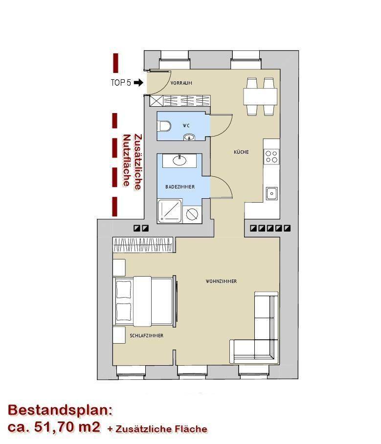 Bestandplan ca. 51,70 m²