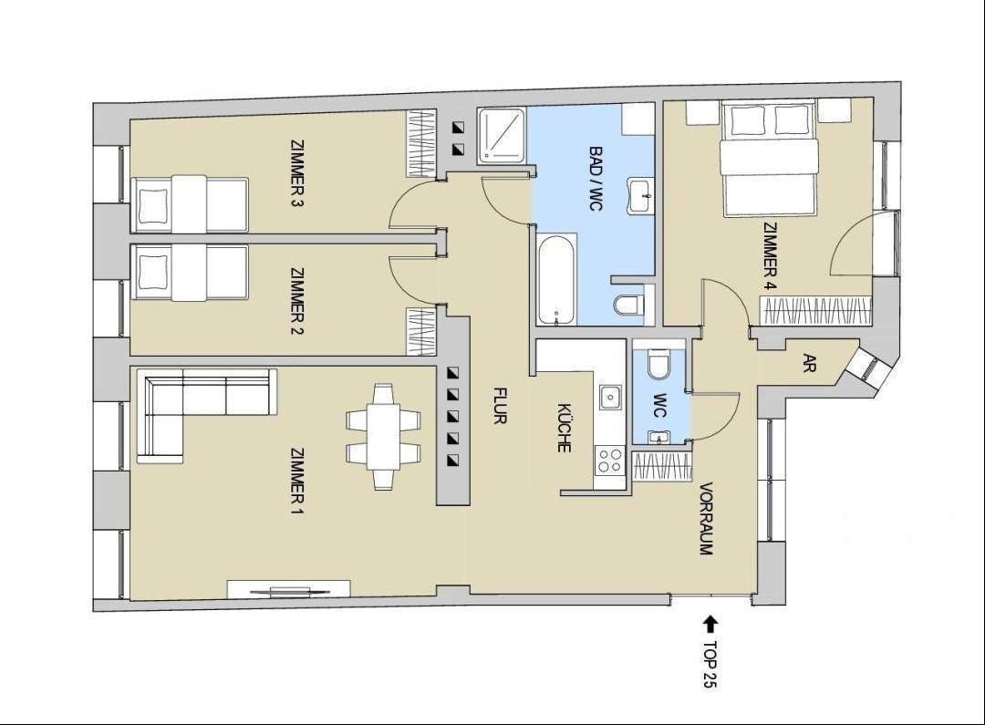 Wohnungsplan ca. 105,55 m² - perfekter Grundriss