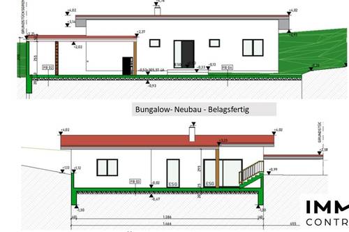 Bungalow-Neubau, kurz vor Fertigstellung, mit 120 m² auf 730 m² Grund, Massivbauweise.