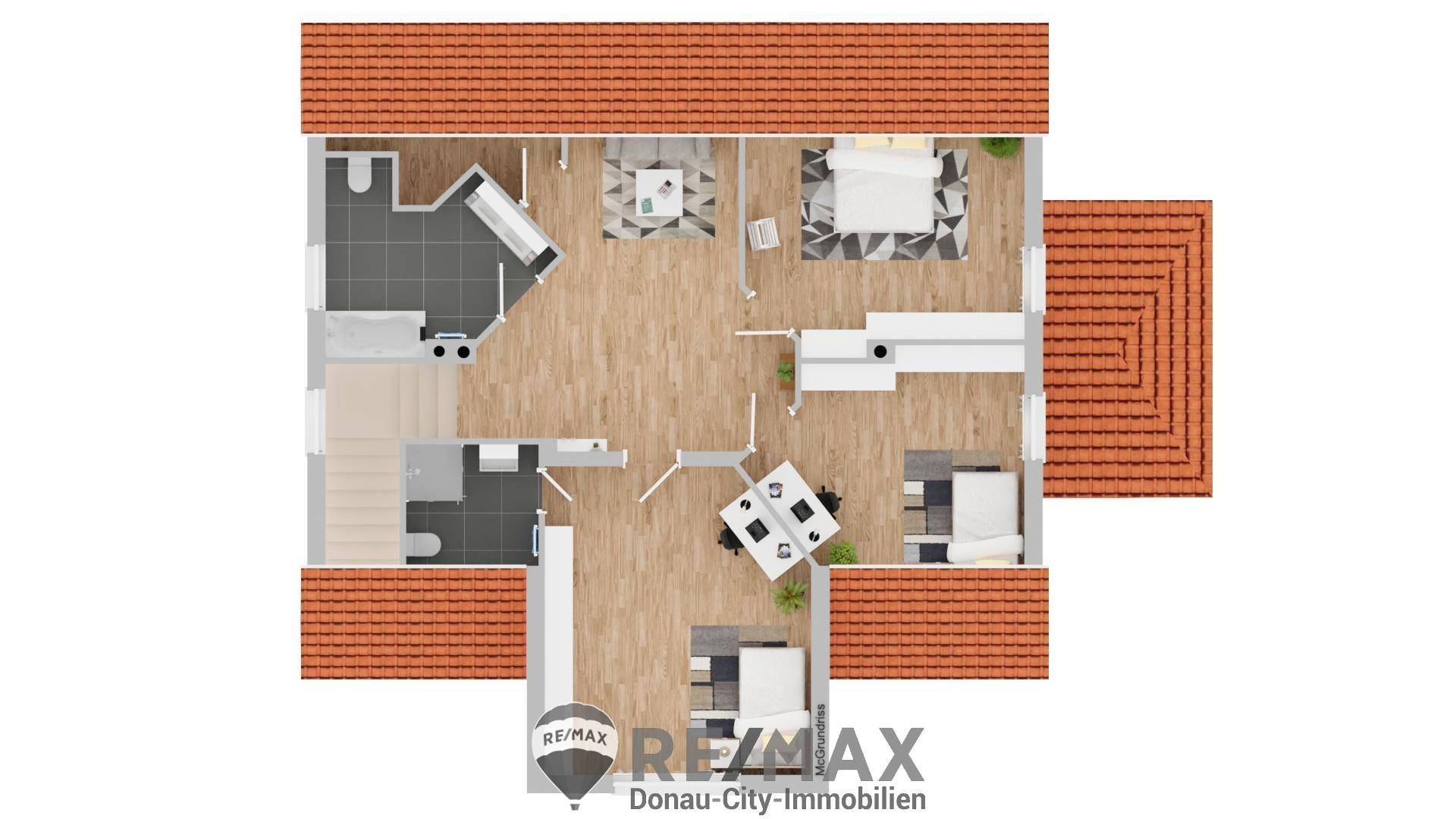 Planskizze Dachgeschoss - Möblierungsvorschlag