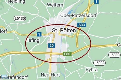 St. Pölten Süd/Nähe A1 Auffahrt - Gewerbegrundstücke von ca. 1.000 m² bis ca. 14.000 m² langfristig zu mieten (Baurecht möglich)