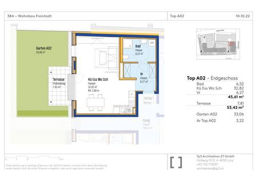 Top A02 im Baumwerk Freistadt! 45,61 m² WNFL + 33,06 m² Garten + Terrasse, 1 Zimmer, Küche optional, inkl. Tiefgarage!