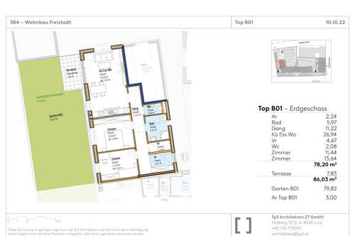 Top B01 im Baumwerk Freistadt! 78,20 m² WNFL + 79,82 m² Garten + Terrasse, 3 Zimmer, Küche optional, inkl. Tiefgarage!