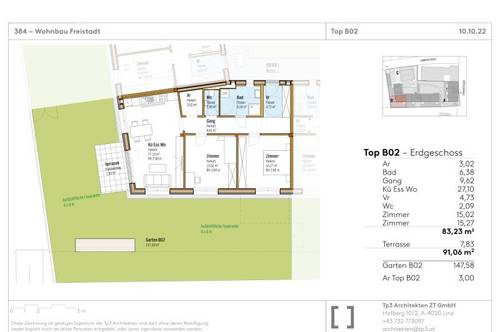 Top B02 im Baumwerk Freistadt! 83,23 m² WNFL + 147,58 m² Garten + Terrasse, 3 Zimmer, Küche optional, inkl. Tiefgarage!