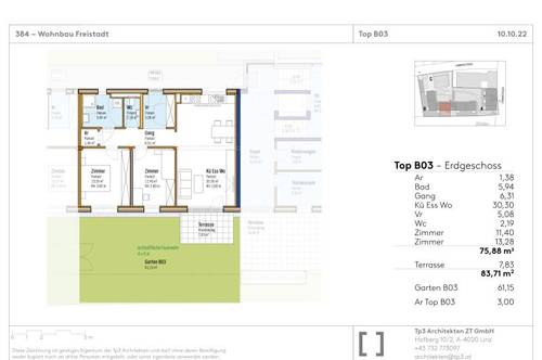 Top B03 im Baumwerk Freistadt! 75,88 m² WNFL + 61,15 m² Garten + Terrasse, 3 Zimmer, Küche optional, inkl. Tiefgarage!