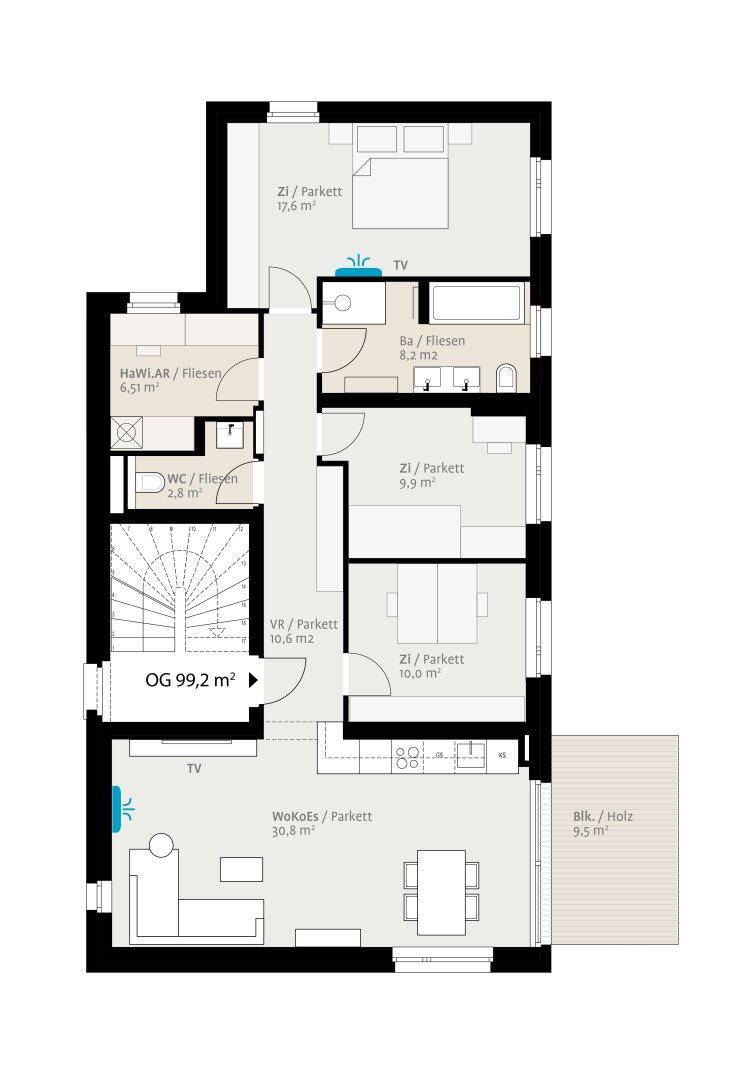 Grundrissplan 4,5-Zimmer-Wohnung