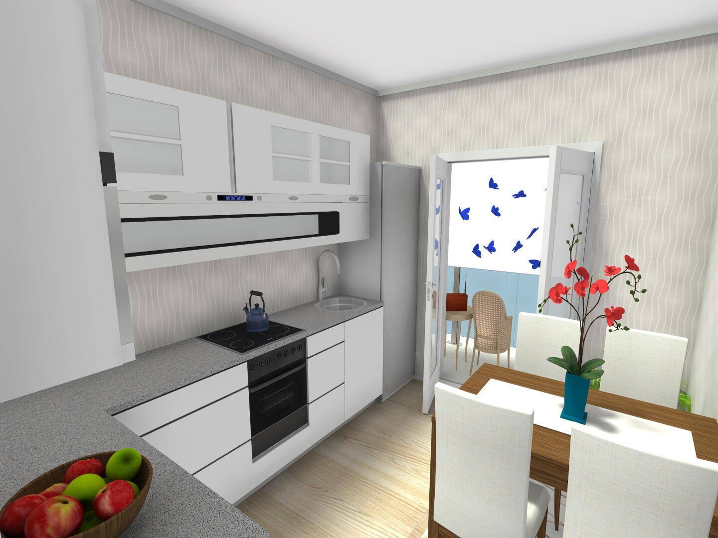 01 Einbauküche mit Essbereich - 3D Foto