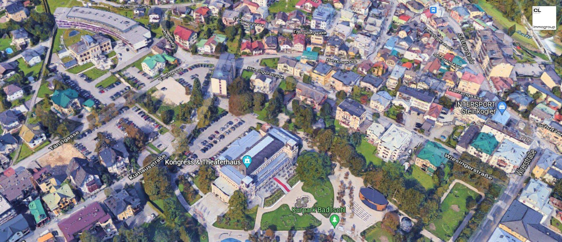 Luftbild zu Helle, schöne und zentral gelegene Garconniere in Herzen von Bad Ischl; 38 m²; nahe Kurpark; (c) CL-immogroup, www.CL-immogroup.at