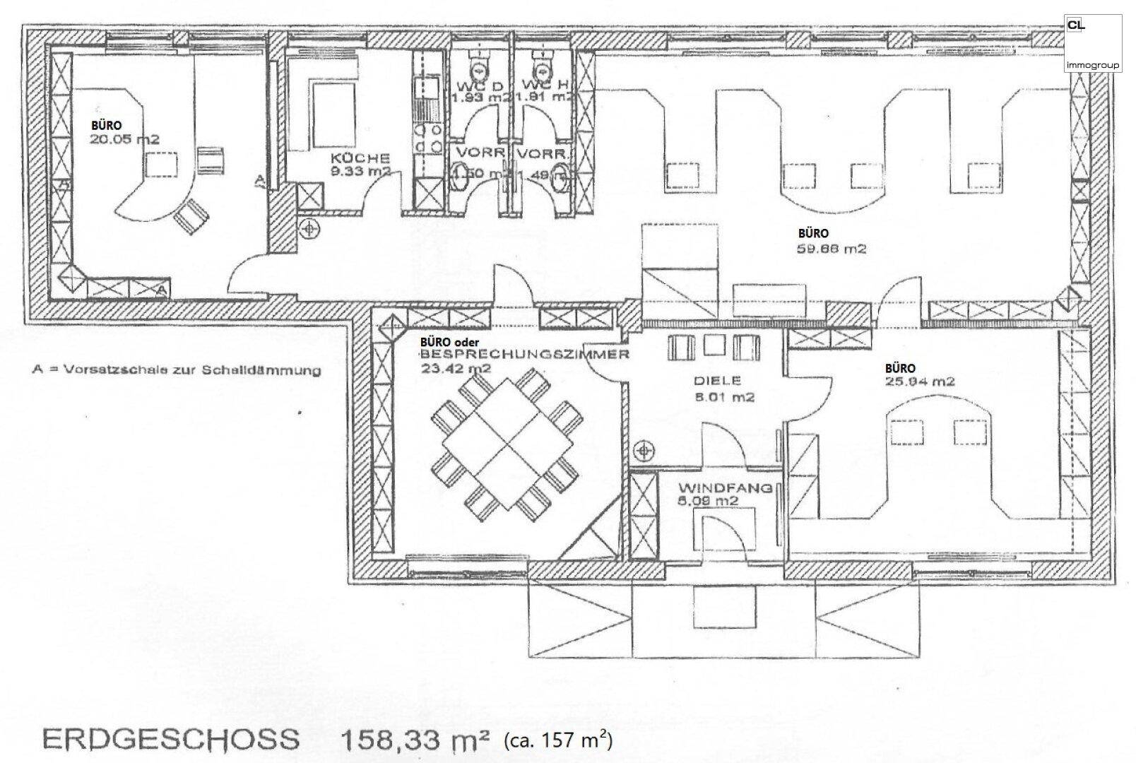 Plan zu Gewerbeimmobilie in Toplage, Salzburg Maxglan - gelegen im EG; angenehmes Raum- und Arbeitsklima; mit Grün- sowie Parkflächen (c) CL-Immogroup, www.cl-immogroup.at