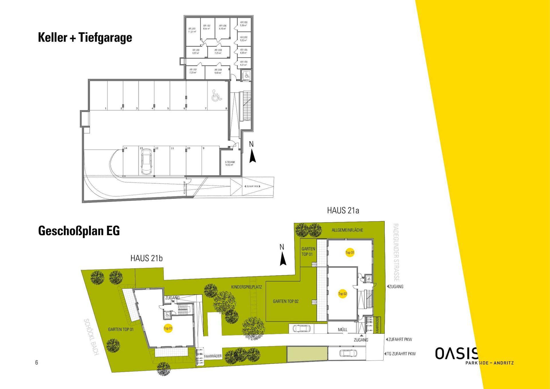 OASIS Park Side Geschoßplan Keller, Tiefgarage und Erdgeschoss-1